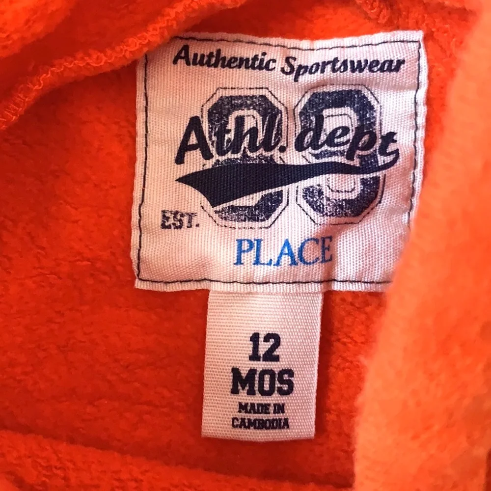 The Children’s Place Boys 12m Hoodie Sweatshirt Jacket Orange Varsity Sweater